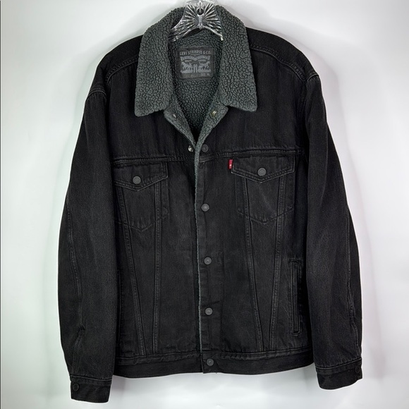 Levi's Black Sherpa Lined Trucker Denim Jacket Size XL - Picture 1 of 11
